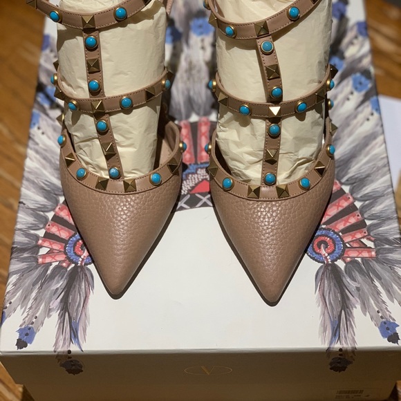 Valentino Leather Rockstud Turquoise Stone Pumps - Picture 4 of 8